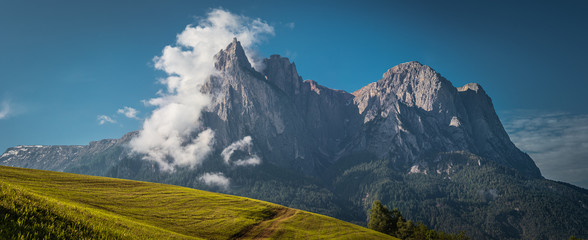The Seis am Schlern, dolomites viewed at Kastelruth, Castelrotto in Italy