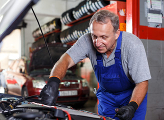 Fototapeta na wymiar Mechanic repairing car