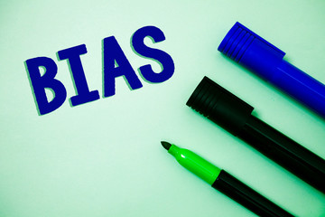 Handwriting text writing Bias. Concept meaning Unfair Subjective One-sidedness Preconception...