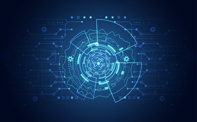 Modern Abstract technology concept communication circle digital on blue background.