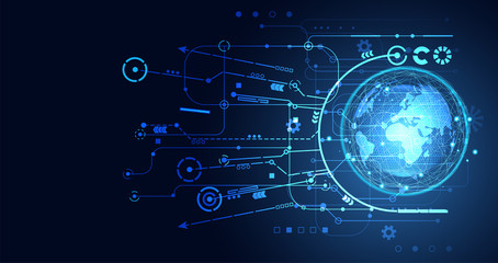Abstract technology internet world map network connection global business future futuristic background © Tex vector