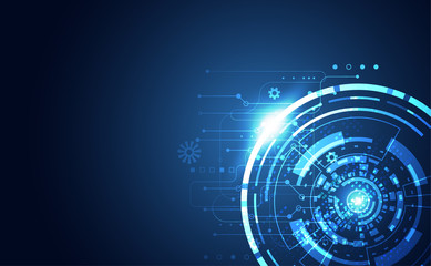 Modern Abstract technology concept communication circle digital on blue background.