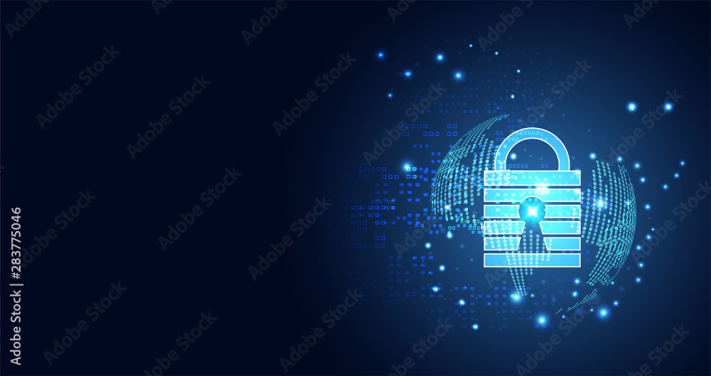 Poster abstract technology cyber security privacy world protect information network concept padlock protect