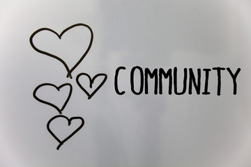 Word writing text Community. Business concept for Neighborhood Association State Affiliation Alliance Unity Group Hearts white background ideas messages love lovely intentions thoughts