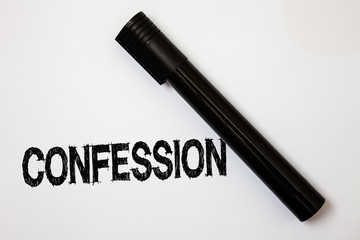 Word writing text Confession. Business concept for Admission Revelation Disclosure Divulgence...
