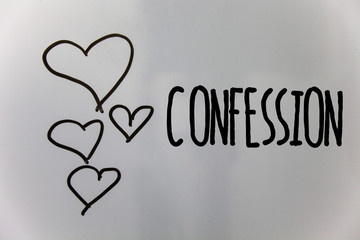 Word writing text Confession. Business concept for Admission Revelation Disclosure Divulgence Utterance Assertion Hearts white background ideas messages love lovely intentions thoughts