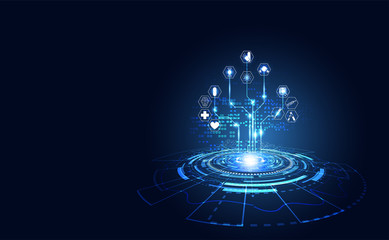 Abstract health medical science healthcare icon digital technology science concept modern innovation,Treatment,medicine on hi tech future blue background.