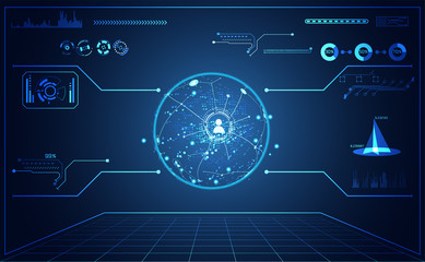 abstract technology ui futuristic map hud interface hologram elements of digital data chart, communication, computing and circle percent vitality innovation on hi tech future design background