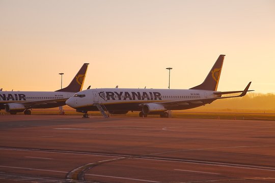 CHARLEROI, BELGIUM - FEBRUARY 2: Airliners of Ryanair parked at Brussels - Charleroi airport, Feb 2th 2014. Ryanair is the largest low-cost carrier in Europe.