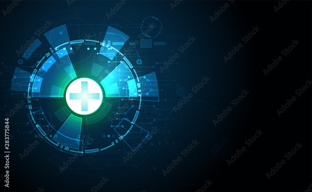 Poster abstract technology background concept health green blue digital circle hi tech future design.space 