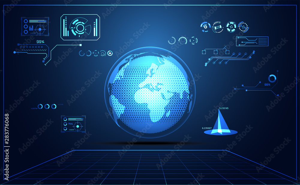 Poster abstract technology ui futuristic map hud interface hologram elements of digital data chart, communi