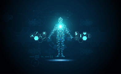 Abstract technology digital health medical concept human digital medical symbol on hi tech blue healthcare pharmacy on gradient