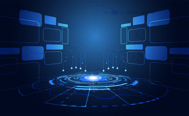 abstract technology ui futuristic concept hud interface hologram elements of digital data chart, communication, computing and circle percent vitality innovation on hi tech future design background