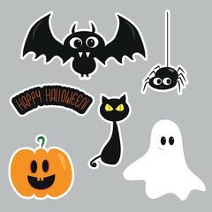 Halloween set, cute bat, spider, ghost,and pumpkin.