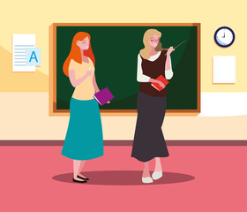 female teachers couple with in the classroom