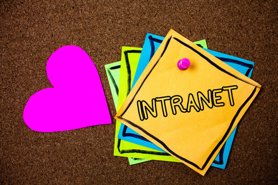 Word writing text Intranet. Business concept for Private network of a company Interlinked local area networks Ideas messages paper pink heart cork background love lovely thoughts