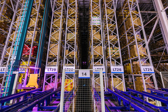 Modern automation of warehouse production in China.