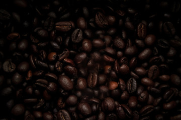 coffee beans on a black background close-up