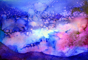 Backgroung watercolor splash of a night sky meditation