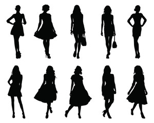 Set beautiful fashion girl silhouette on a white background