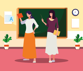 female teachers couple with in the classroom