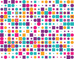 Pattern with colorful squares and circles, seamless vector background