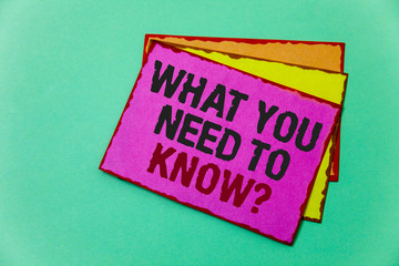 Writing note showing What You Need To Know Question. Business photo showcasing Education develops your knowledge and skills Ideas message communicate feelings thought reflection green background