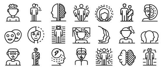 Bipolar disorder icons set. Outline set of bipolar disorder vector icons for web design isolated on white background - obrazy, fototapety, plakaty