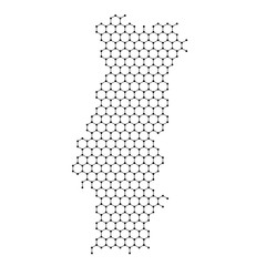 Portugal map from abstract futuristic hexagonal shapes, lines, points black, in the form of honeycomb or molecular structure. Vector illustration.