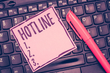 Word writing text Hotline. Business concept for Direct telephone line set up for specific purpose emergencies.