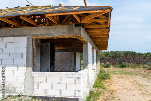 Roof Trusses Covered With A Membrane On A Detached House Under