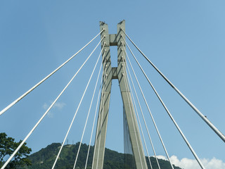 Fototapeta na wymiar Suspension cable-stayed bridge on the road to Krasnaya Polyana
