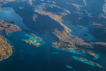 Fototapeta na wymiar Views of Lofoten from the plane, in Norway