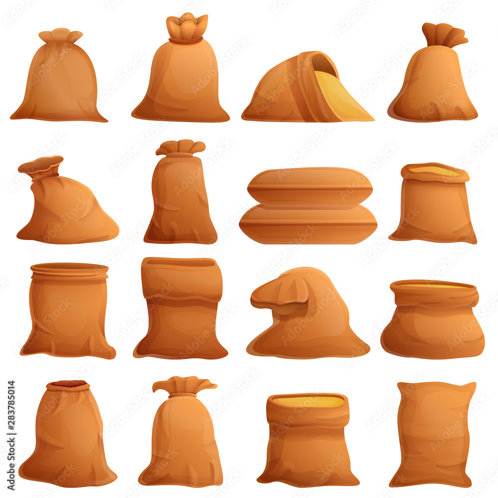 Poster sack icons set. cartoon set of sack vector icons for web design