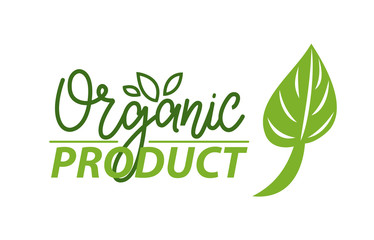 Eco food vector, organic product poster with foliage of plant, isolated logotype with inscription and ecological leaf vegetation and healthy lifestyle