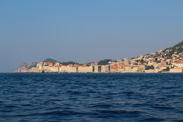 Fototapeta na wymiar View of Dubrovnik and it's city wall from the Adriatic Sea