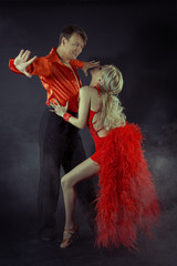 Argentine tango advertising poster, reclama red women couple