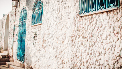Hammamet Medina streets with blue walls. Tunis, north Africa
