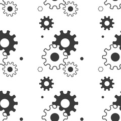 Seamless pattern with gears. Black and white thin line icons