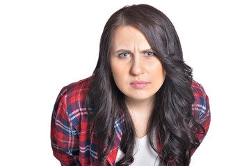 Portrait of beautiful woman isolated on white background