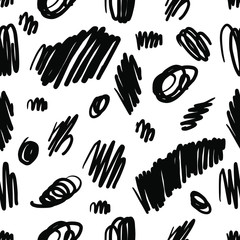 Seamless vector pattern hand drawn scrawl sketch. Freehand drawing. Black and white seamless vector abstract scribbles, chaos doodles. Vector seamless illustration. 