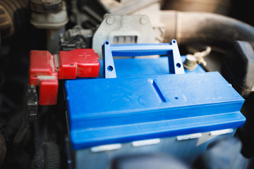 new lead-acid automotive electric battery replacement in old car