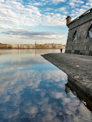 Reflection on the Neva river, Peter and Paul fortress, Petersburg, Russia