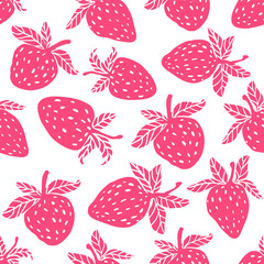Berries fruit vector strawberry with leaves seamless pattern for textile prints, cards, design. Flat style strawberry, vector. Strawberry fruit pattern with seamless background illustration. 
