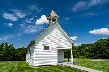 Old one room schoolhouse on a beautiful day in Kansas