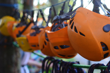 climbing equipment hanging on a rope
