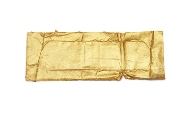 Torn piece of paper on white background. Gold and bronze color.