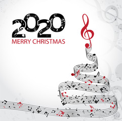 Musical Happy New Year background with notes 2020