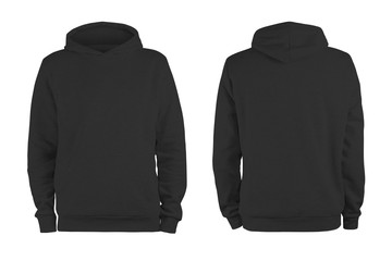 Men's black blank hoodie template,from two sides, natural shape on invisible mannequin, for your...