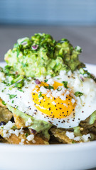 Chilaquiles with eggs and guacamole